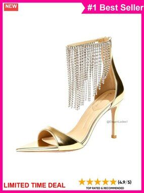 Rhinestone Fringe Heeled Sandals Metallic Open Toe Stiletto